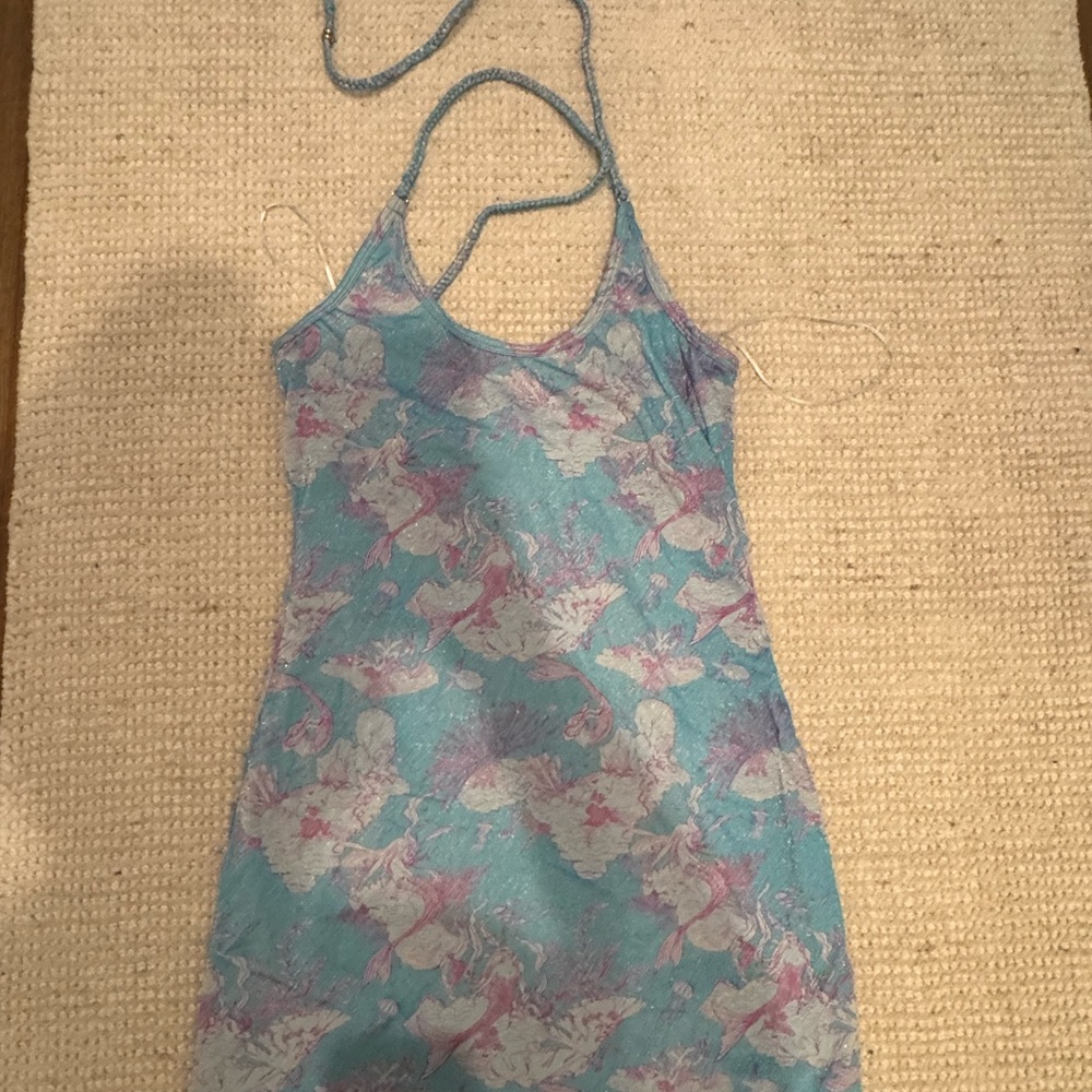 LoveShackFancy Blue and Pink Floral Mini Dress